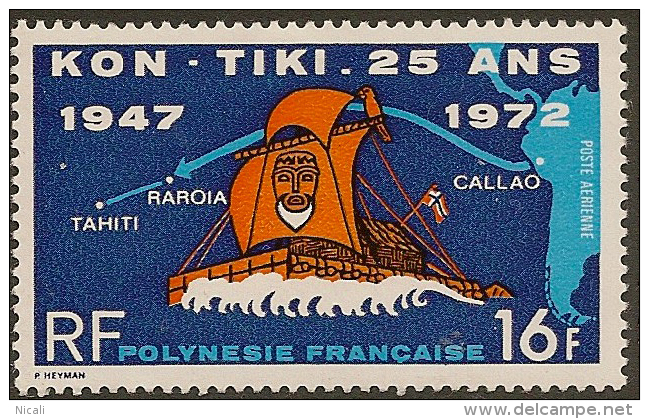 FRENCH POLYNESIA 1972 16f Kon-Tiki SG 158 UNHM #OG161 - Unused Stamps