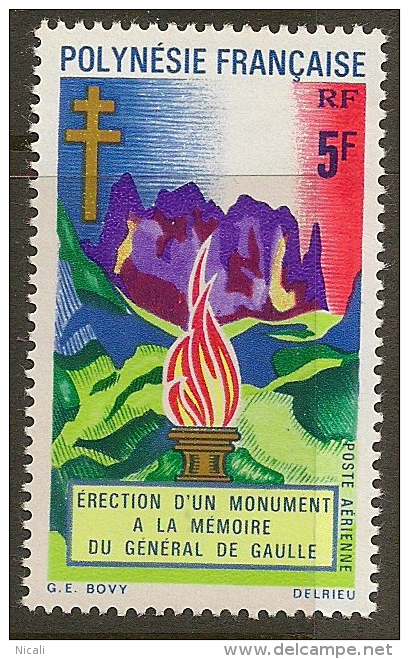 FRENCH POLYNESIA 1971 5f De Gaulle SG 128 UNHM #OG133 - Unused Stamps
