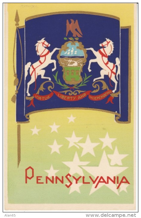 Serigraph Pennsylvania State Flag M.A. Sheehan Artwork C1930s Vintage Postcard - Other & Unclassified