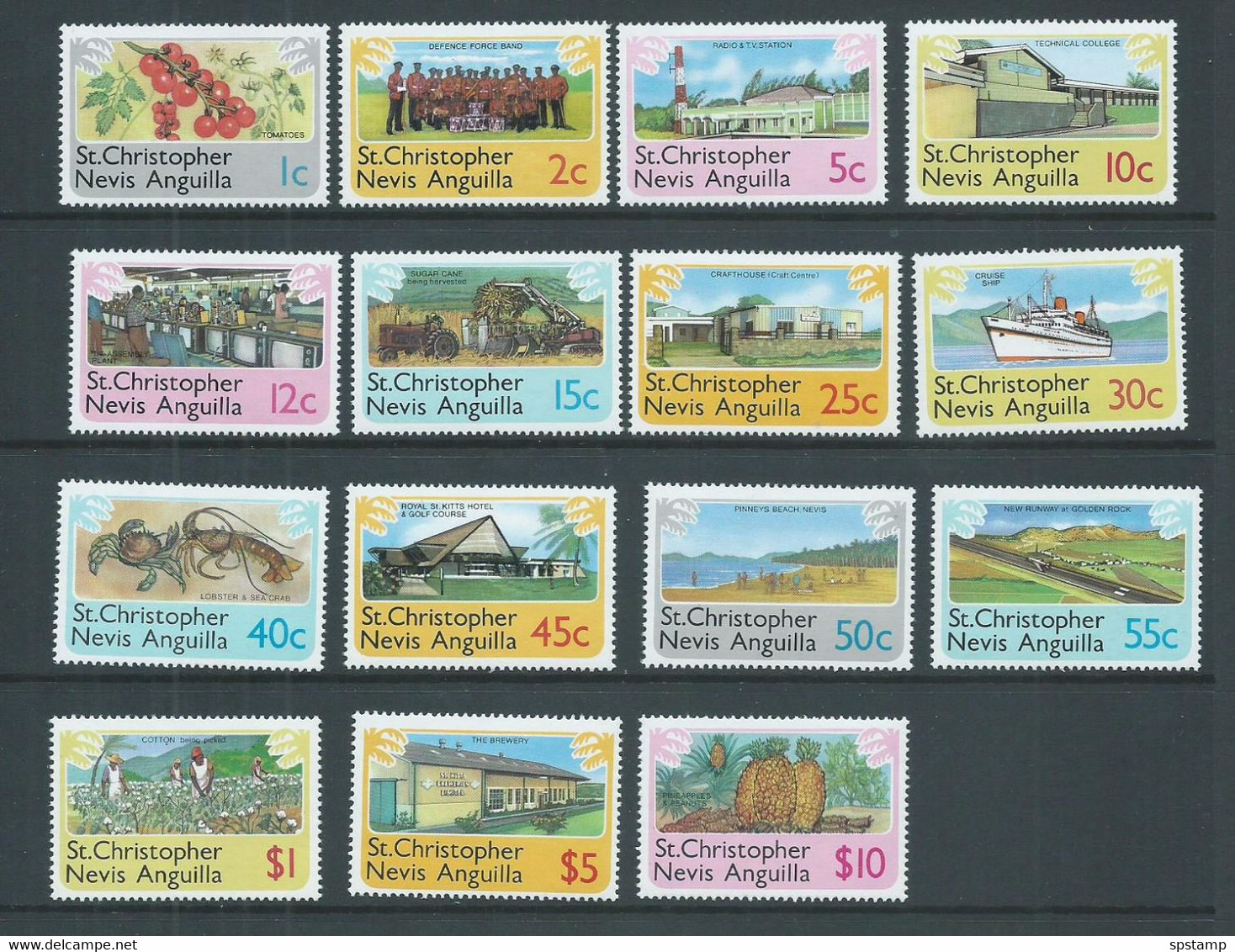 Saint Christopher Nevis Anguilla 1978 Island Industry Scenes Definitives Set (15) MNH - St.Christopher-Nevis-Anguilla (...-1980)