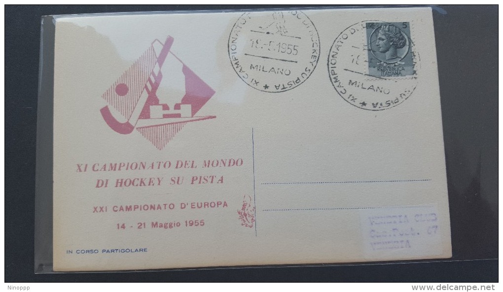 Italy 1955 XI Campionato Del Mondo Di Hockey Su Pista, Souvenir Card - 1946-60: Usados