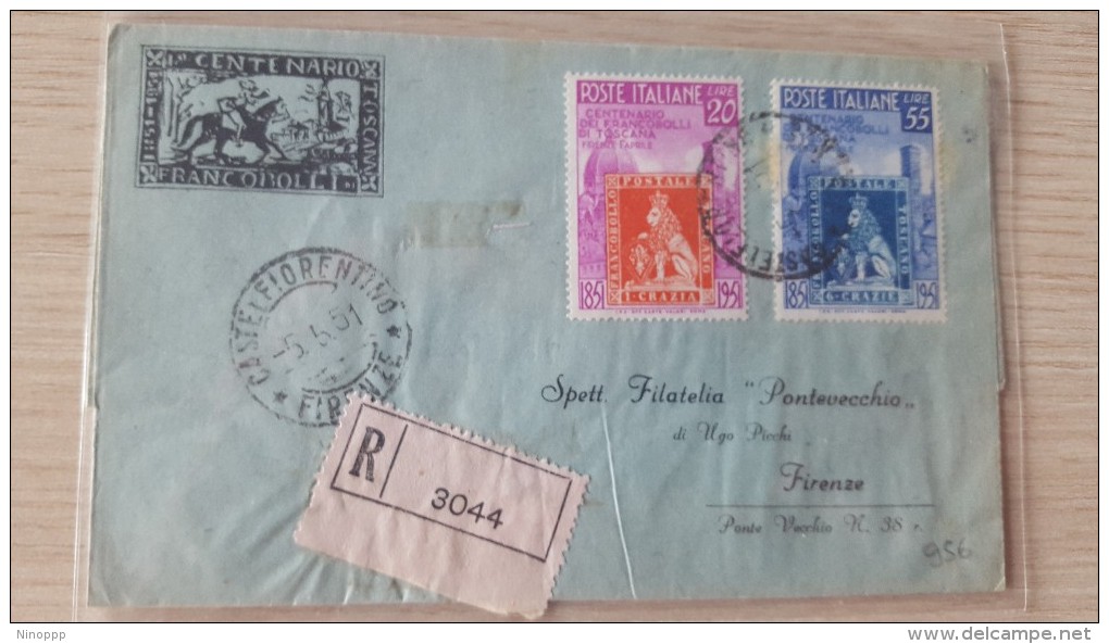 Italia 1951 Centenario Francobolli Di Toscana,Busta Raccomandata Da Castelfiorentino A Firenze Euro - 1946-60: Used