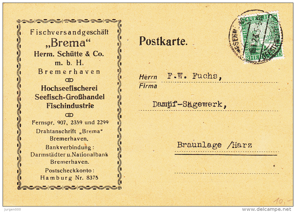 Deutsches Reich, Fischversandgeschäft, Brema, Bremerhaven, Hochseefischerei (5777) - Vissen