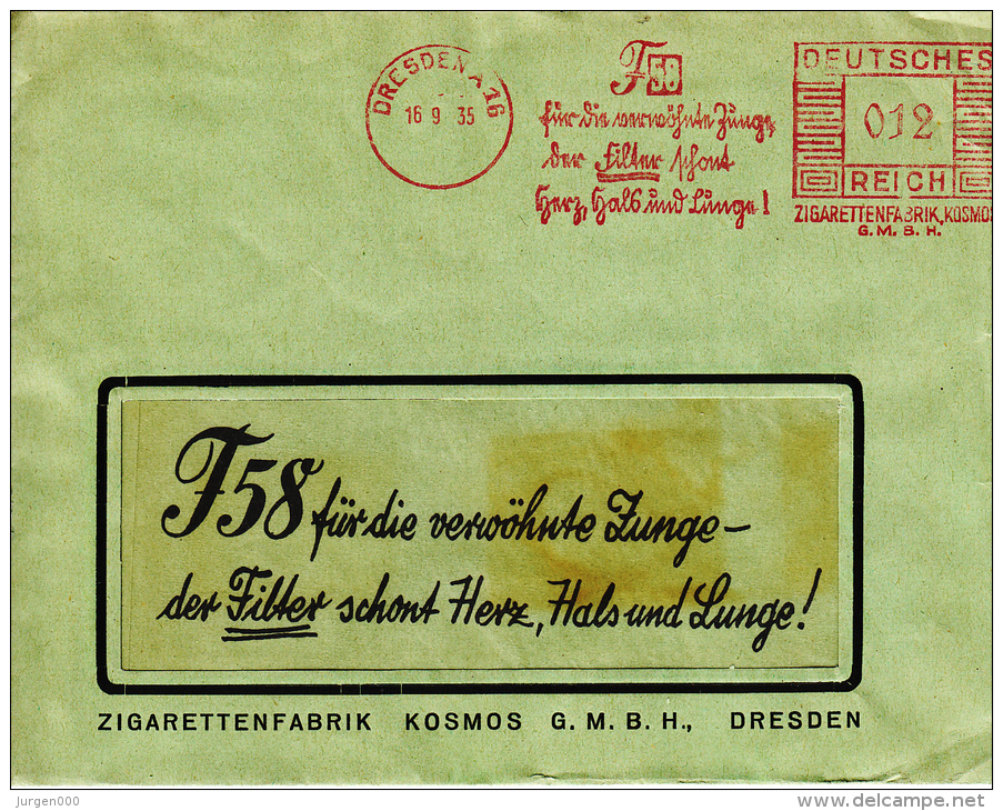 Deutsches Reich, F58, Der Filter Schont Herz, Hals Und Lunge, Zigarettenfabrik Kosmos, Dresden, 1935 (5927) - Autres & Non Classés