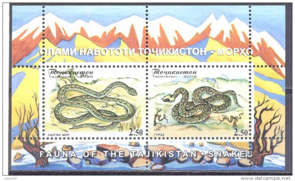 2008. Tajikistan, Snakes, S/s, Mint/** - Tadschikistan