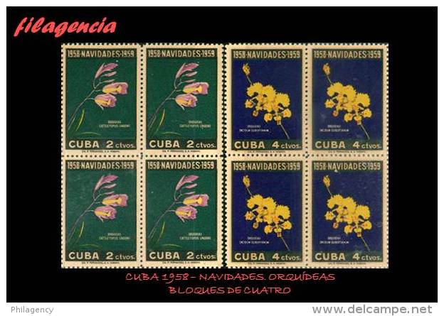 CUBA. BLOQUES DE CUATRO. 1958-12 NAVIDADES. FLORES - Ongebruikt