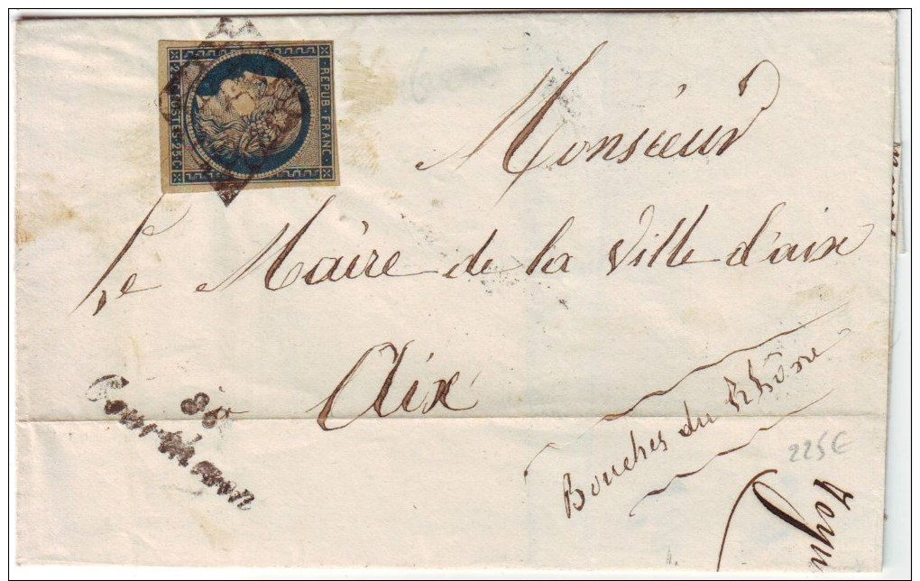 Cursive 86 COURTHEZON Vaucluse Sur Lettre Avec Ceres N° 4 Obl GRILLE 26 Novembre 1850 , RARE Ind 20 = 450 Euro - 1849-1876: Période Classique