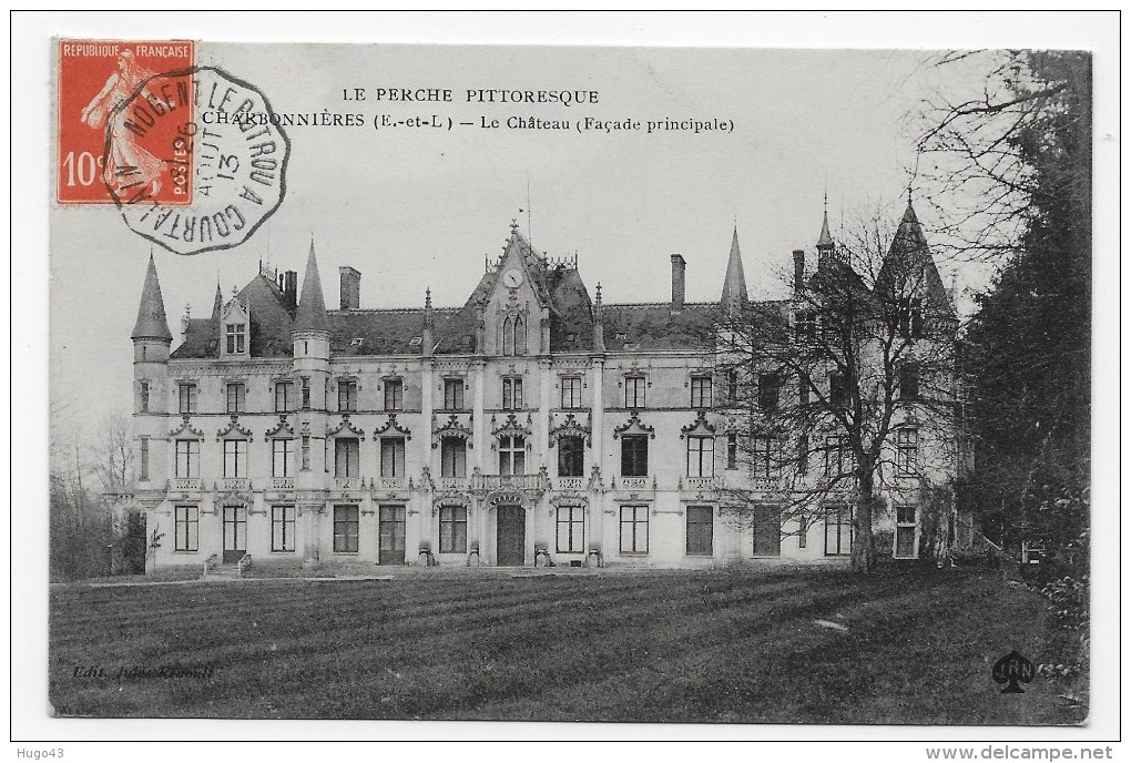 (RECTO / VERSO) CHARBONNIERES EN 1913 - LE CHATEAU - CACHET AMBULANT TRI FERROVIAIRE NOGENT LE ROTROU A COURTALAIN - Autres & Non Classés