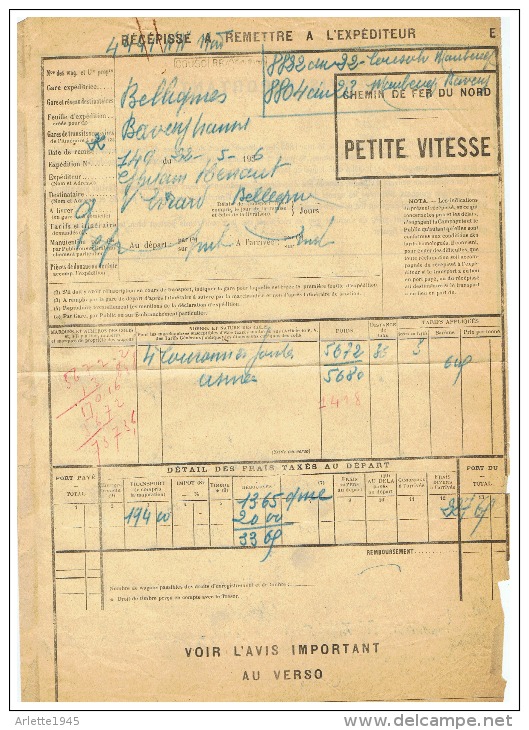 S N C F   PETITE VITESSE LIGNE 22 COUSOLRE MAUBEUGE  MAUBEUGE BAVAY POUR BELLIGNIES (NORD) 1936 - Ferrocarril