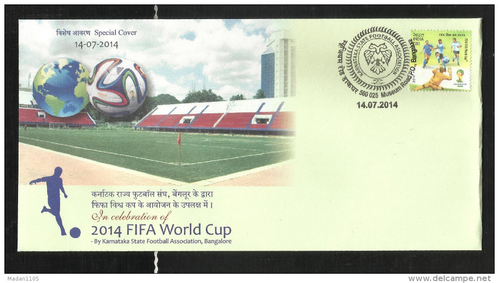 INDIA, 2014, SPECIAL COVER,  In Celebration Of FIFA World Cup, Karnataka Football Association, Bangalore  Cancelled - Covers & Documents