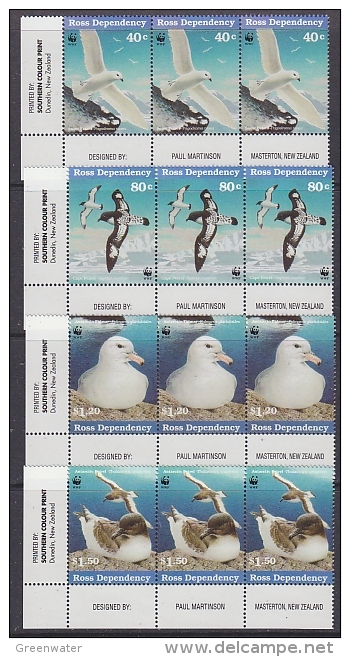 Ross Dependency 1997 Sea Birds WWF 4v  (strip 3 Sets, Corner)  ** Mnh (23908) - Unused Stamps