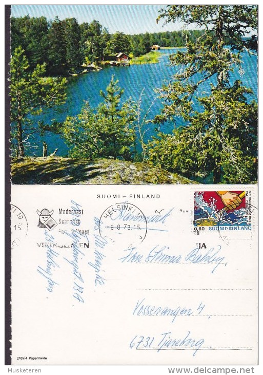 Finland Folded Postcard Slogan "Wiking" HELSINKI Helsingfors 1973 TJÆREBORG Denmark World Championship Canoe Kanu Stamp - Briefe U. Dokumente