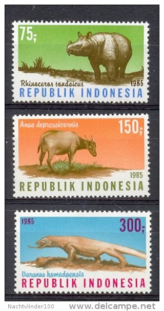 Mrt1249 FAUNA ZOOGDIEREN NEUSHOORN KOE VARAAN VARANUS RHINO COW REPTILE MAMMALS INDONESIA 1985 PF/MNH - Wild