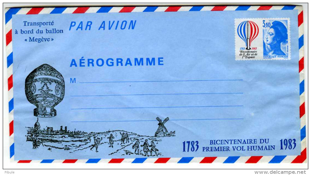 MEGEVE Aérogramme Bicentenaire Du Premier Vol Humain 1783-1983 Enveloppe Neuve - Autres & Non Classés