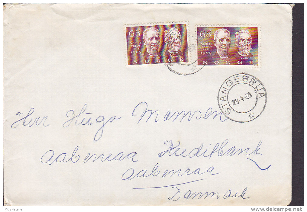 Norway Deluxe STANGEBRUA 1969 Cover Brief AABENRAA Denmark Friedens Nobelpreis Nobel Peace Price 1908 Arnoldson & Bajer - Covers & Documents