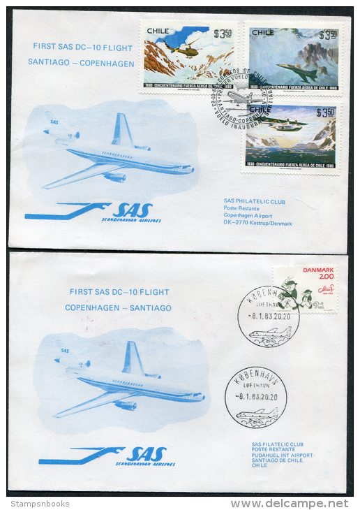 1983 Chile Denmark SAS First Flight Covers (2) - Chile