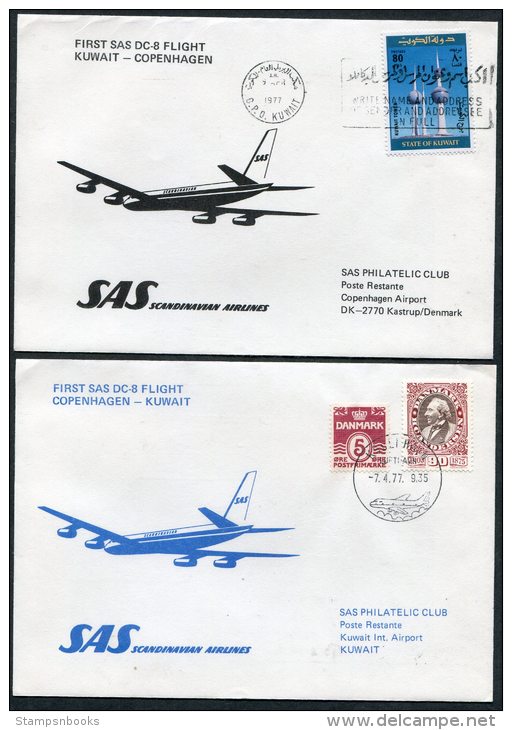 1977 Kuwait - Denmark SAS First Flight Covers (2) - Kuwait