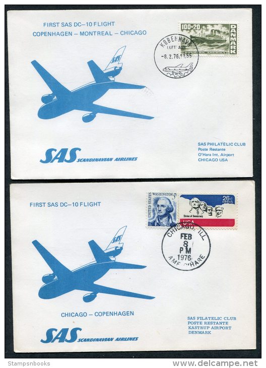 1976 Denmark Canada USA Copenhagen / Chicago SAS First Flight Covers (2) - Airmail