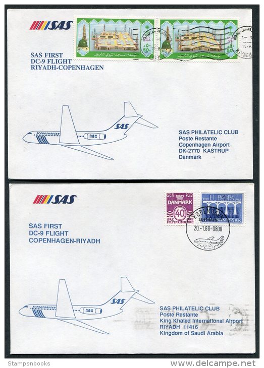 1988 Saudi Arabia Riyadh / Copenhagen SAS First Flight Covers (2) - Saudi Arabia