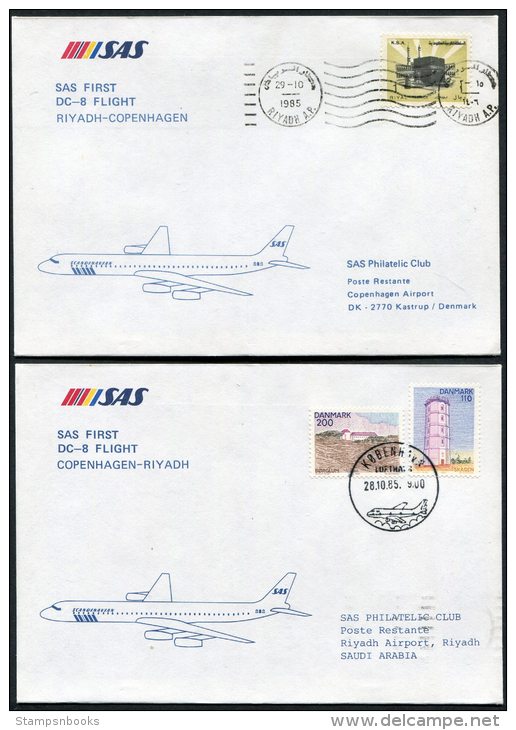 1985 Saudi Arabia Riyadh / Copenhagen SAS First Flight Covers (2) - Saudi Arabia
