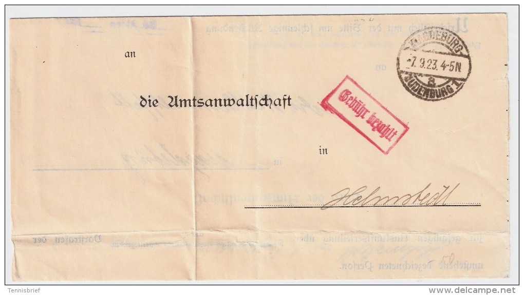 DR, 1923, " Magdeburg-Sudenburg ", Gebühr Bezahlt , #3119 - Briefe U. Dokumente