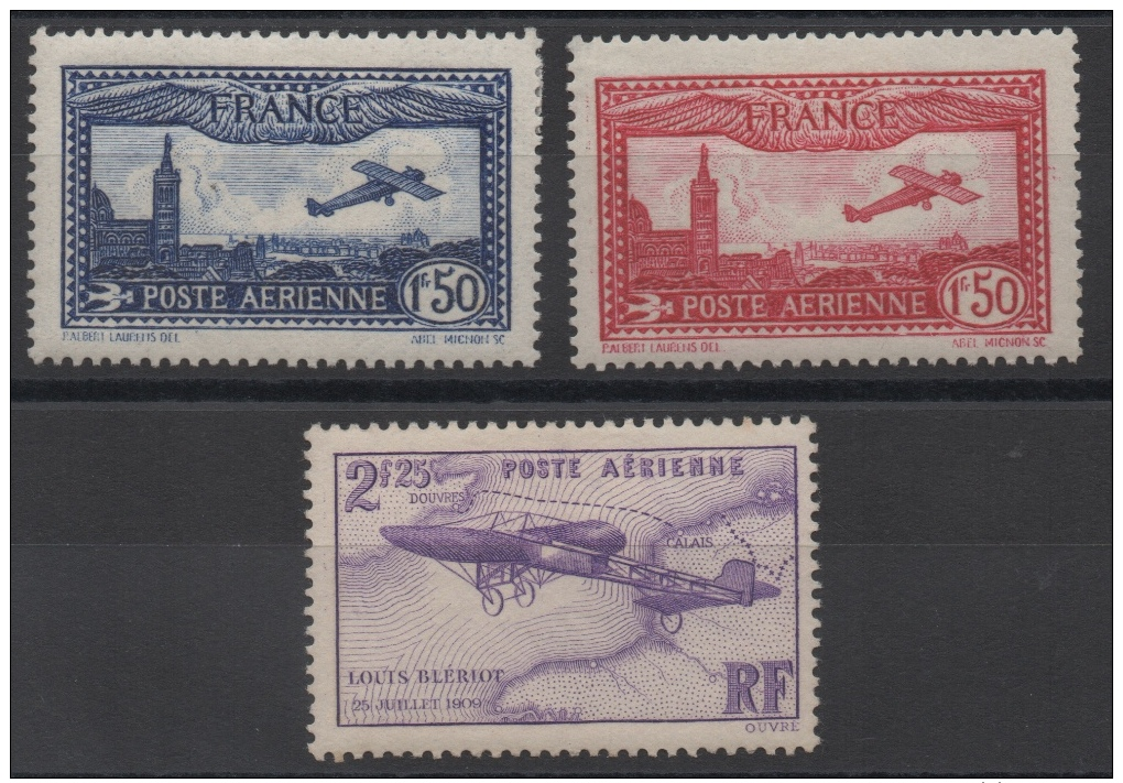 FRANCE - YT PA N° 5 à 7 - Neufs * - MH - Cote: 77,00 € - 1927-1959 Mint/hinged