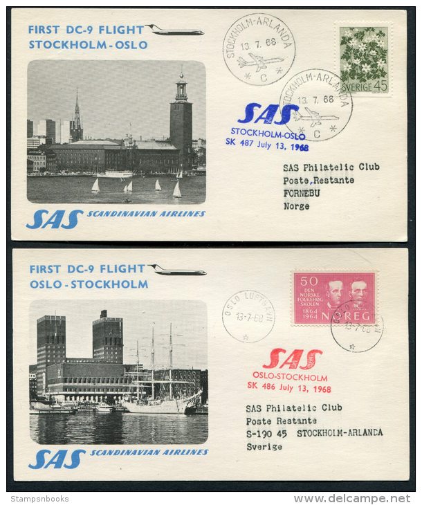 1968 Sweden Norway Stockholm / Oslo SAS First Flight Cards (2) - Briefe U. Dokumente