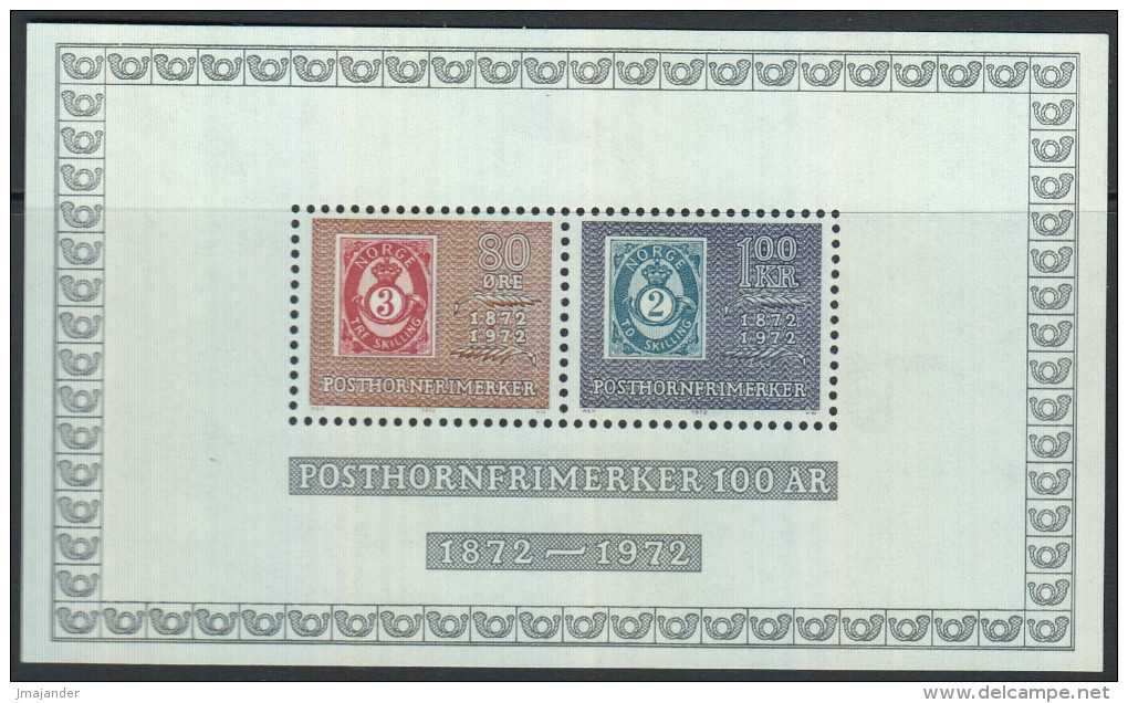 Norway 1972 Miniature Sheet: Centenary Of The Posthorn Stamps. Mi Block 1 MNH - Blokken & Velletjes