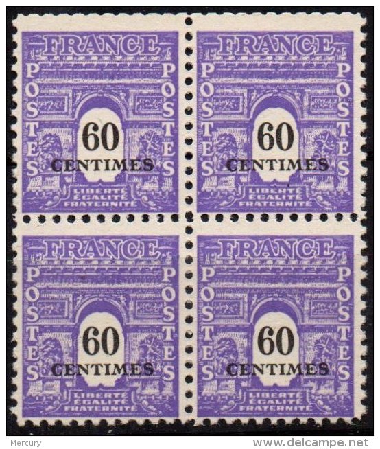 Bloc De 4 Du 60 C. Faible Double Impression Signée Calves à Petit Prix - 1944-45 Arc De Triomphe