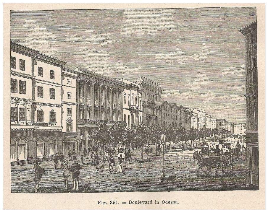 A2194 Boulevard In Odessa - Xilografia - Stampa Antica Del 1895 - Engraving - Prints & Engravings