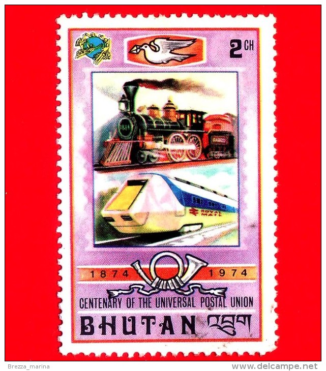 BHUTAN - Usato - 1974 - 100 Anni Dell'U.P.U. - Unione Postale Universale - Locomotiva E Treno Veloce - 2 - Bhutan