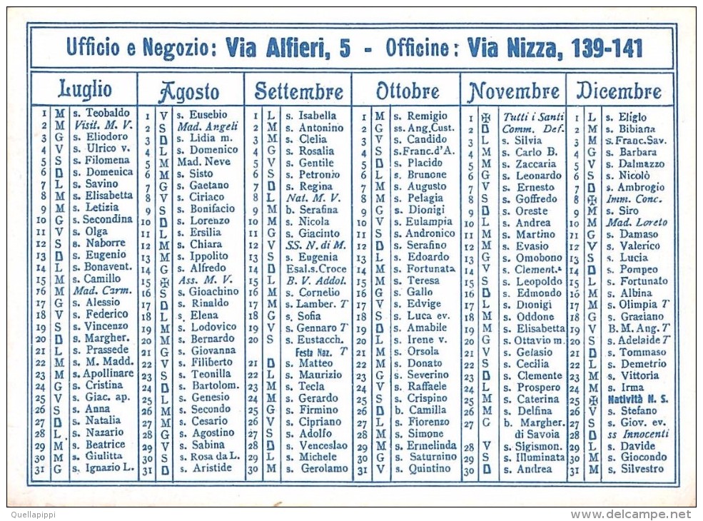 02116 "CALENDARIETTO 1919 - REGISTRIFICIO L. WOLF & C. - TORINO - OFFICINE GRAFICHE" - Petit Format : 1901-20