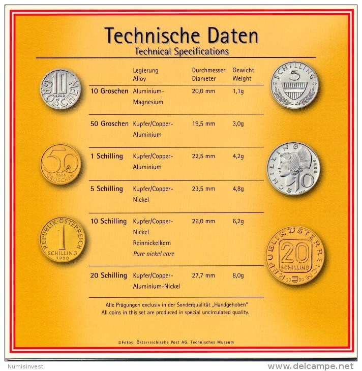 AUSTRIA - AUTRICHE - ÖSTERREICH OFFICIAL SCHILLING COIN SET 2000 - Autriche