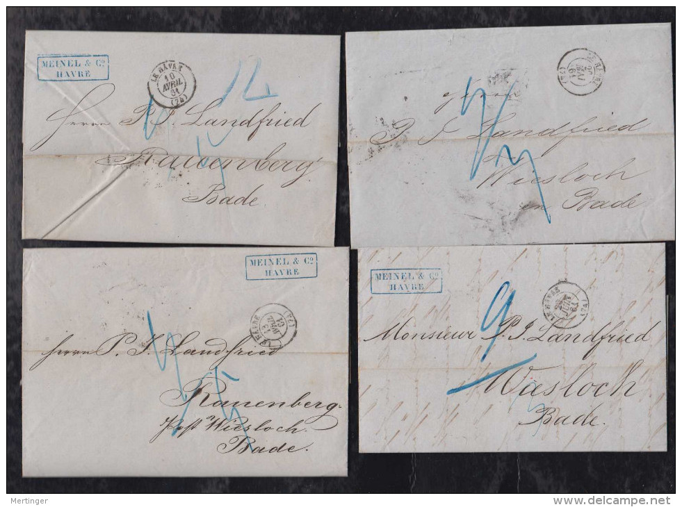 France 14 Entire Covers 1861-66 To Duchy Baden Germany Railway Postmarks - Sammlungen