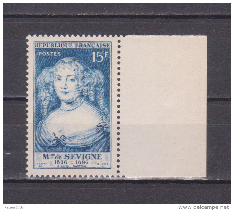 FRANCE / 1950 / Y&T N° 874 ** : Mme De Sévigné X 1 BdF D - Gomme D'origine Intacte - Neufs