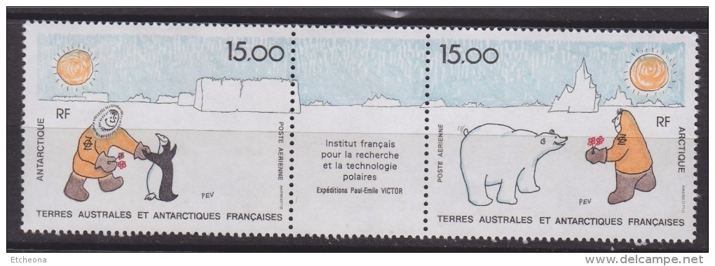 = Institut Français Recherche Et Technologie Polaires TAAF Poste Aérienne 120A Triptyque  Explorateur Manchot Ours Blanc - Corréo Aéreo