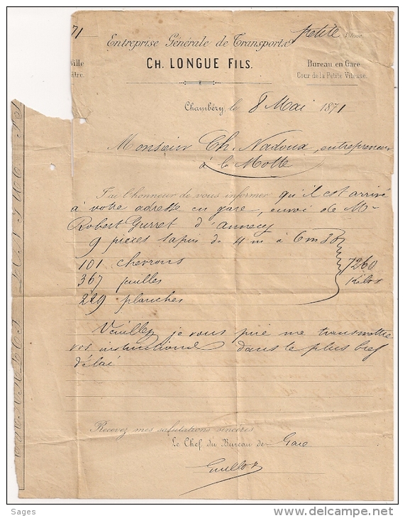 Deux 10c SIEGE De PARIS Luxes GC 2558 La Motte Servolex Savoie + GARE DE CHAMBERY Sur Lettre Bureau De Gare. - 1849-1876: Période Classique