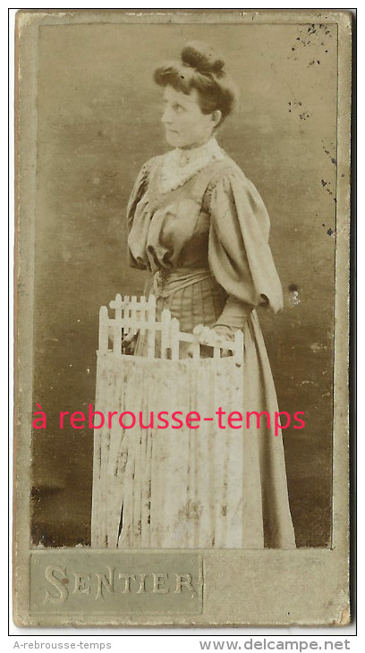 Format Mignonnette CDV 4,3 X 7,9cm-dame Au Chignon-photo E. Sentier Boulevard Ornano à Paris - Anciennes (Av. 1900)