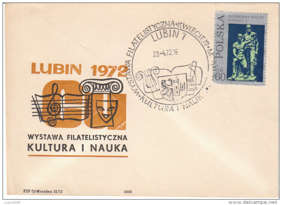 Polen 1972  Sonderstempel LUBIN 1; Illustrierter Umschlag/cover   Zur Philatelist. Ausstellung Kultur Und Wissenschaft - Briefe U. Dokumente