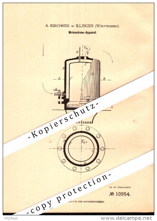 Original Patent - A. Kirchner In Illingen , Württemberg , 1880 , Wein - Wärmeapparat , Weinbau , Brauerei , Brennerei !! - Sonstige & Ohne Zuordnung