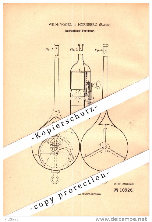 Original Patent - Wilhelm Vogel In Hornberg , Baden , 1880 , Küchenfeuer - Ventilator , Ortenaukreis !!! - Hornberg