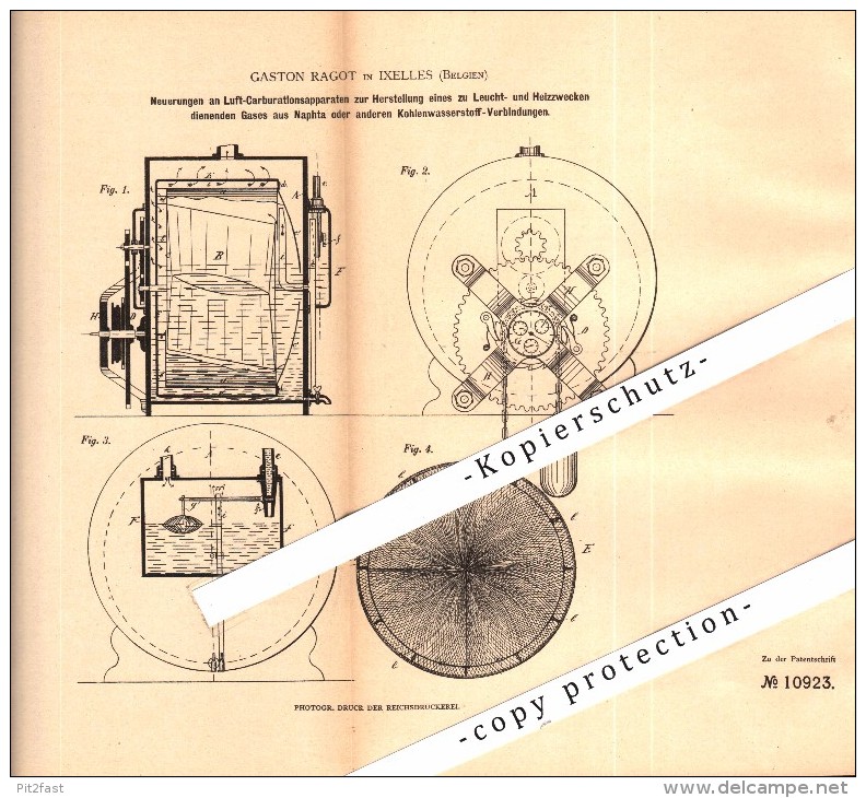 Original Patent - Gaston Ragot In Ixelles - Bruxelles , 1880 , Leuchtstoff Aus Naphta , Beleuchtung !!! - Loten, Series, Verzamelingen