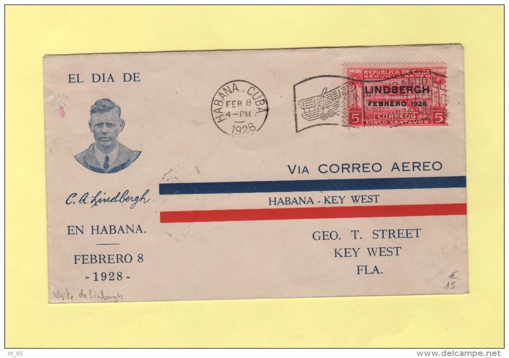Visite De Lindbergh - 8 Fevrier 1928 - Cuba - Poste Aérienne