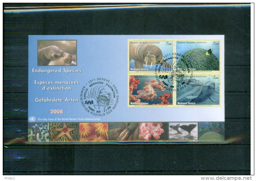 UN / UNO Geneva 2008 Michel 588-591 Animals FDC - Lettres & Documents