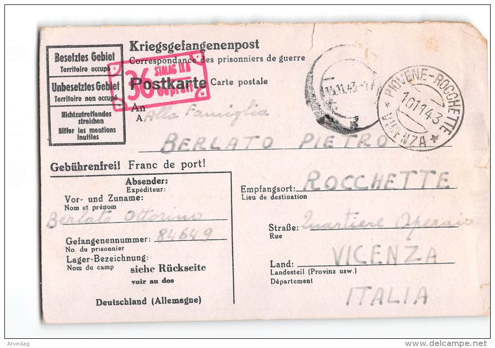 13954  KRIEGSGEFANGENENPOST POSTKARTE ITALIAN PRISONER STALAG TO ROCCHETTE VICENZA - GEPRUFT - Lettres & Documents