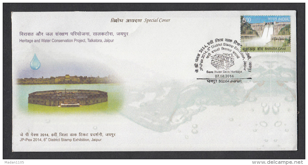 INDIA, 2014, SPECIAL COVER,  Heritage And Water Conservation Project,Talkatora, Stamp Exhibition, Jaipur  Cancelled - Covers & Documents