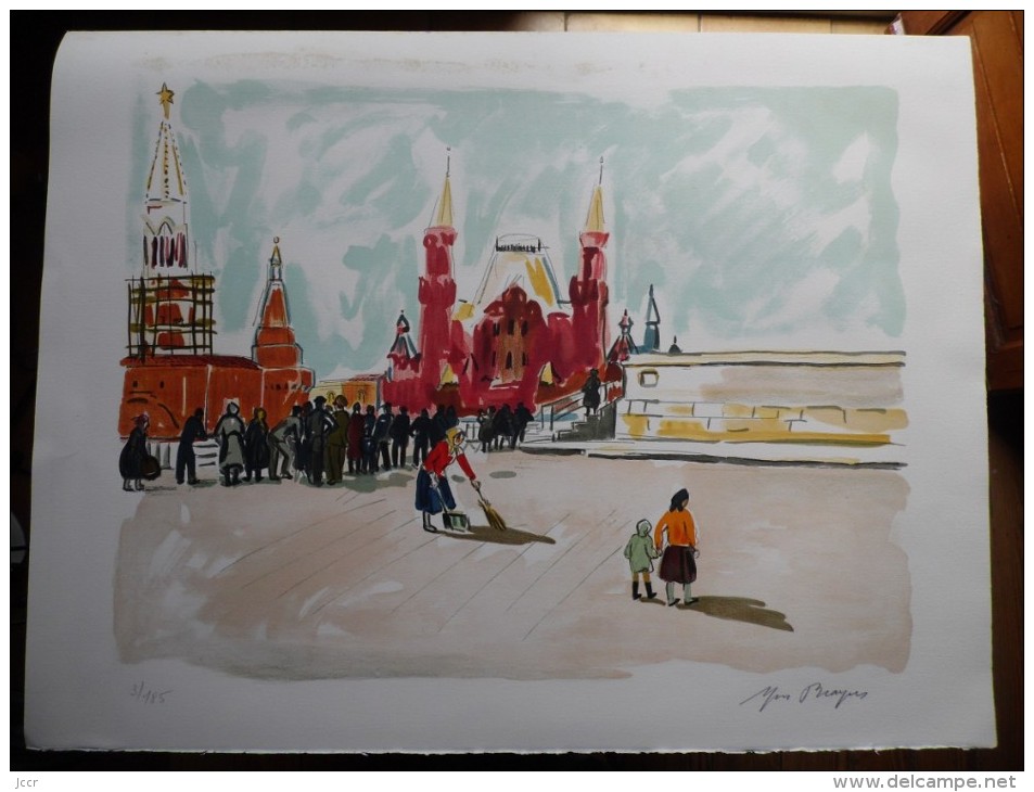 Yves Brayer - Lithographie Originale Numérotée Et Signée - Lumière De Moscou - Moscou: La Place Rouge - 1976 - Lithographies