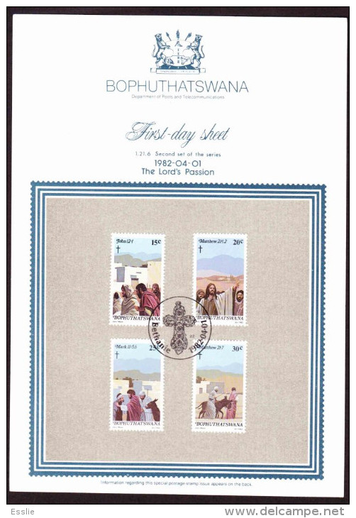 Bophuthatswana - 1982 - Easter The Lords Passion - Complete Set On First Day Collectors Card - Esel