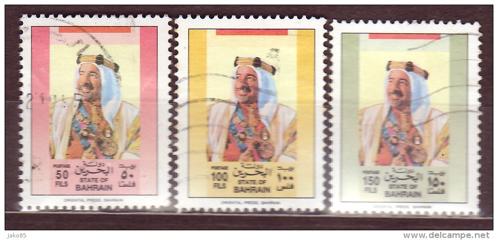 BAHREIN - 1989 - YT N° 380 + 384 + 386  - Oblitérés - Cheikh Isa Ben Salman Al Kalifa - Bahreïn (1965-...)