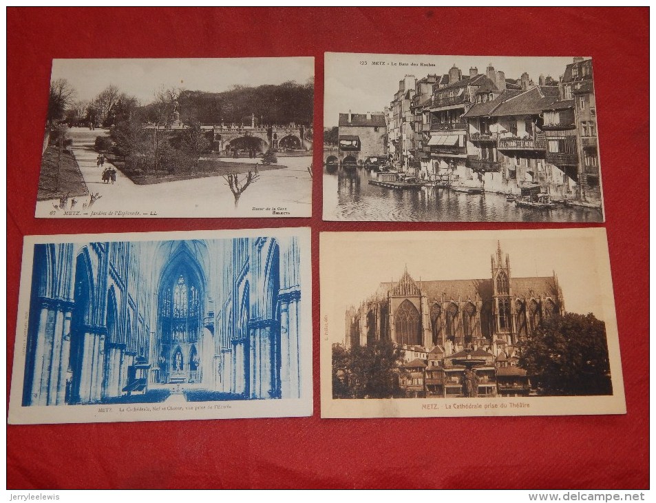 METZ  -   Lot De 4 Cartes : La Cathédrale - Jardin De L´Esplanade -Le Bain Des Roches  - ( 2 Photos Recto - Verso) - Metz Campagne